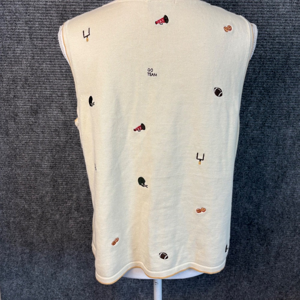 Christopher & Banks Football Sweater Vest Womens Ivory Embroidered Sports Cotton - Picture 4 of 6
